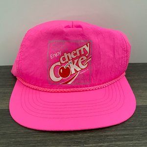 Vintage Enjoy Cherry Coke Coca Cola Hat Neon Pink Snapback Cap Adjustable Rare